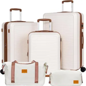 OUZZO PC Luggage,Suitcase Sets,Luggage Sets of 5,Carry-on Luggage With Wheels,Check In Luggage,Expandable Carry On Luggage,20/24/28 Inch Luggage,TSA Approved Lock,Hardshell Suitcase,White