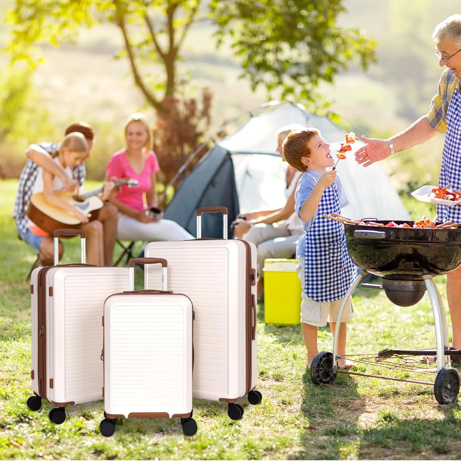 OUZZO PC Luggage,Suitcase Sets,Luggage Sets of 5,Carry-on Luggage With Wheels,Check In Luggage,Expandable Carry On Luggage,20/24/28 Inch Luggage,TSA Approved Lock,Hardshell Suitcase,White
