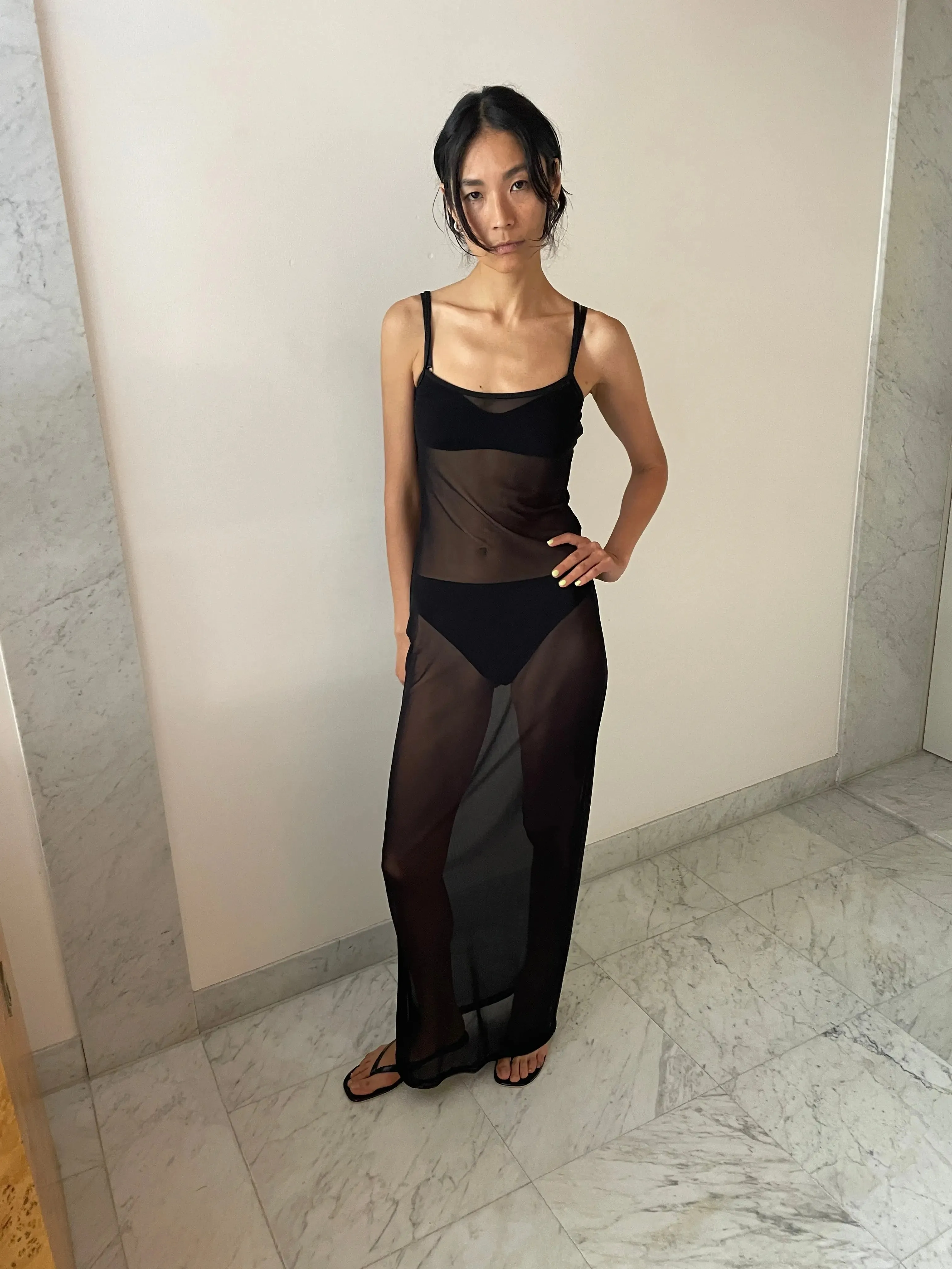 Overlay Slip Dress, Black