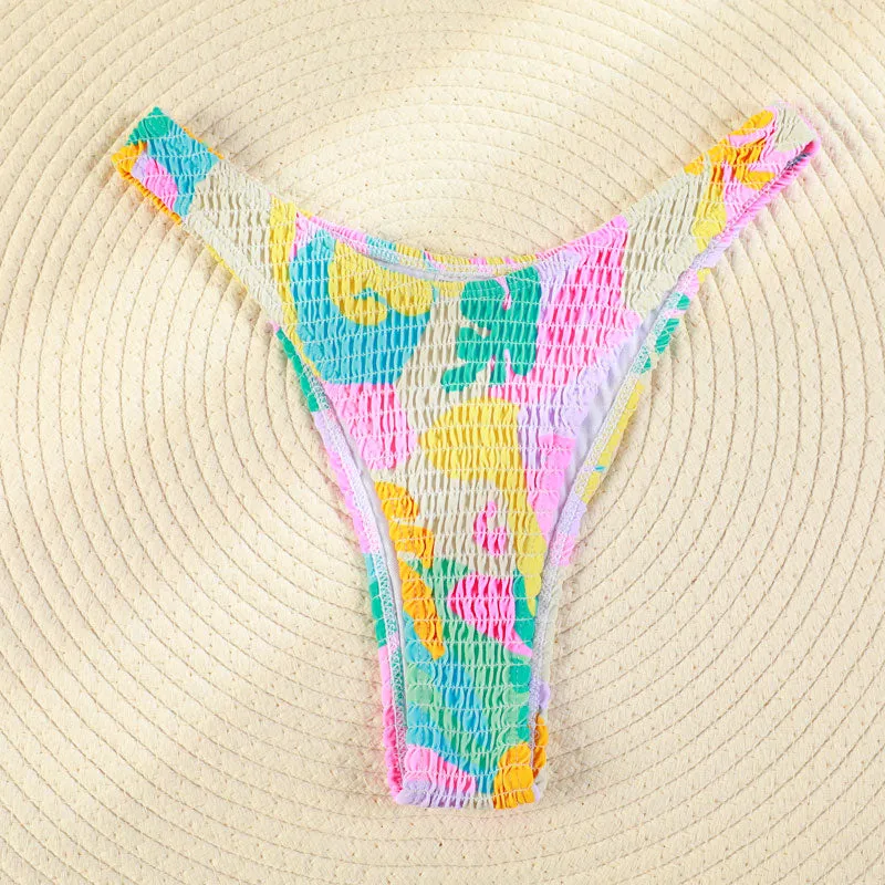 Patchwork Triang Swimsuit Bikini Set Pleasted Swimwear Thong Push Up Beachwear String Bikini Set