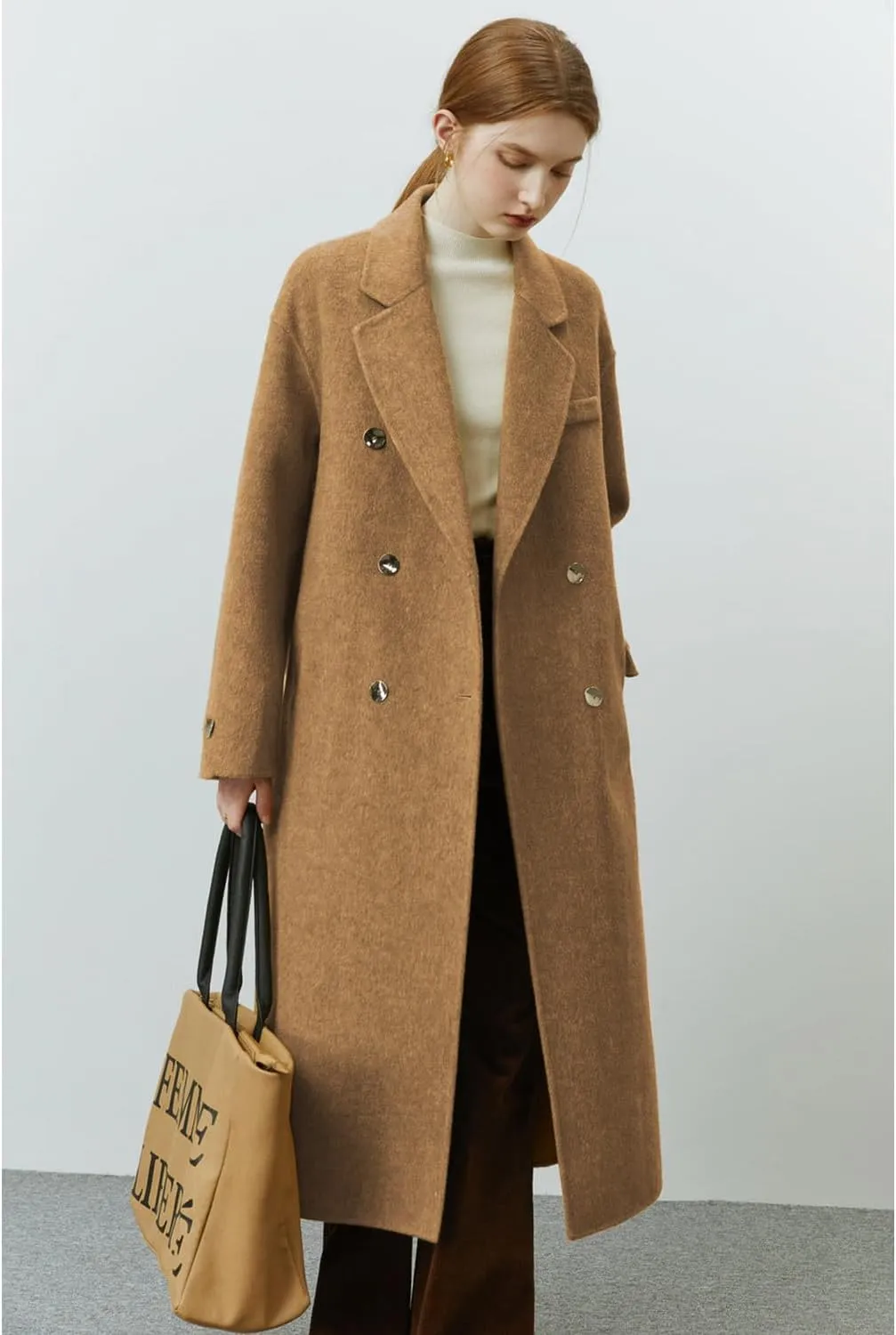 Peaceglad Womens Pea Coats Fall Long Trench Coat Double Breasted Lapel Belted Peacoat