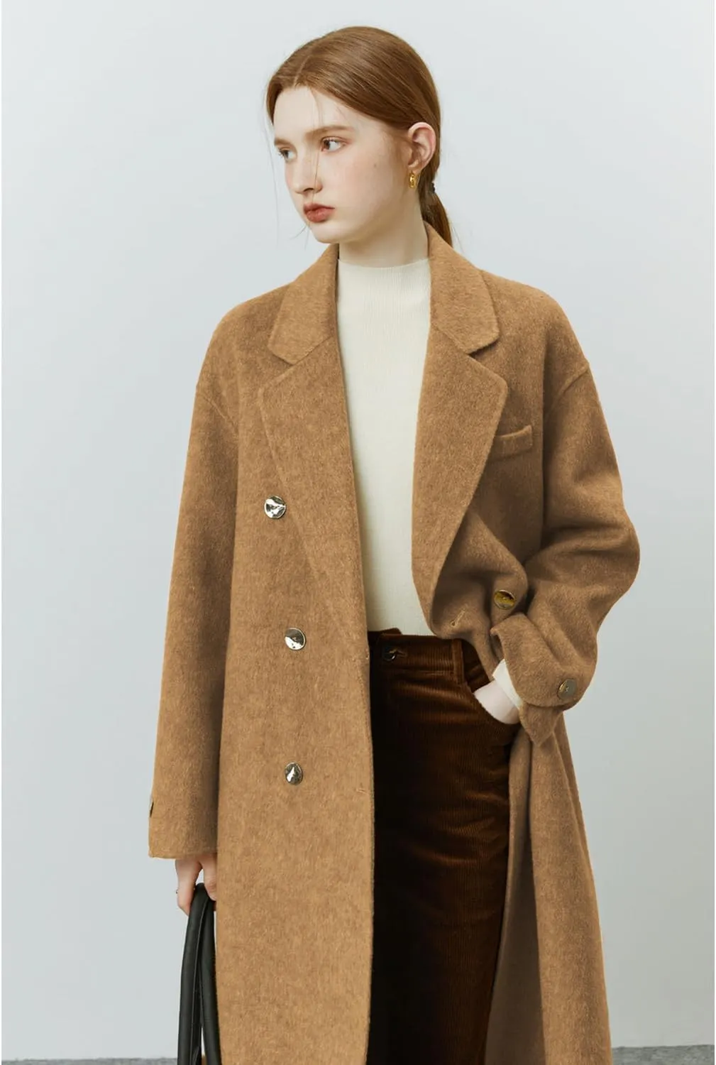 Peaceglad Womens Pea Coats Fall Long Trench Coat Double Breasted Lapel Belted Peacoat