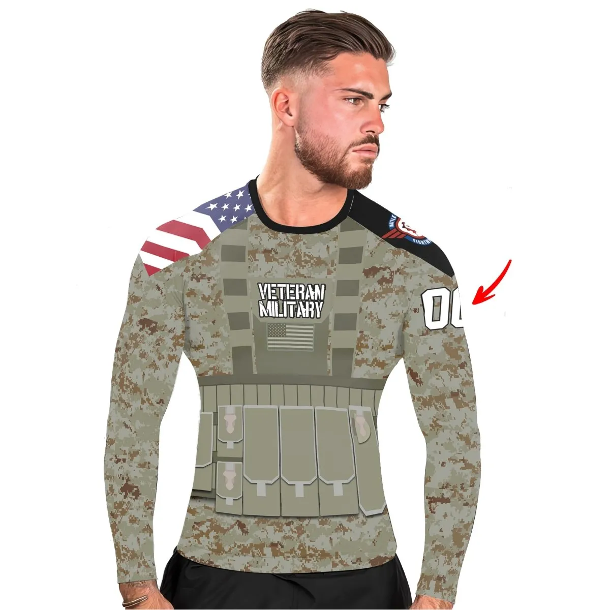 Personalized USA Marine Corp Veteran Men's Long Sleeve Rash Guard