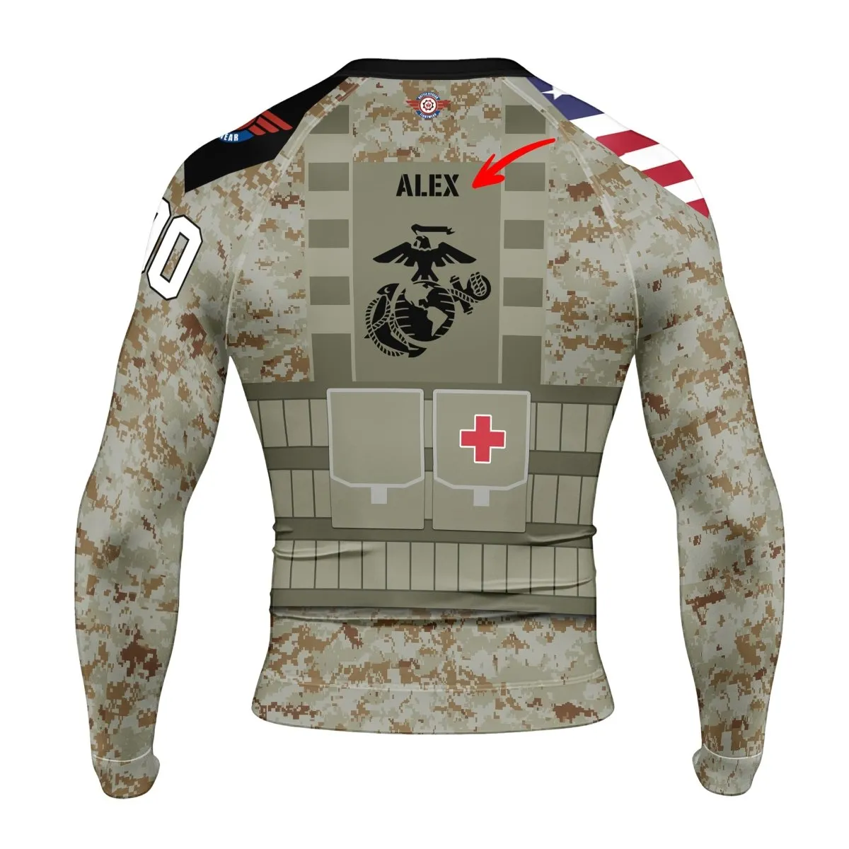 Personalized USA Marine Corp Veteran Men's Long Sleeve Rash Guard