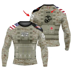 Personalized USA Marine Corp Veteran Men's Long Sleeve Rash Guard