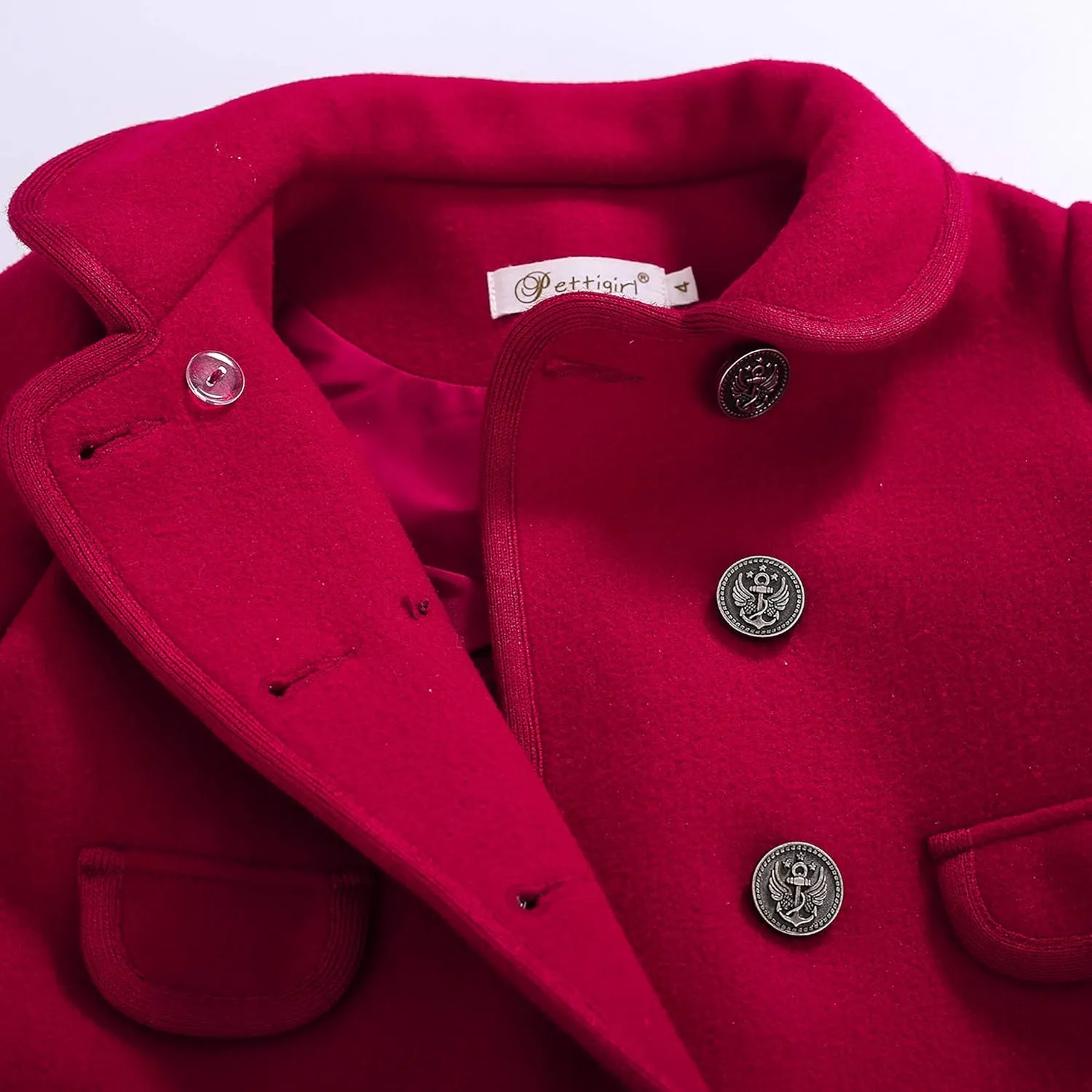 Pettigirl Little Girls Vintage Red Long Winter Jacket Coats Toddler Kids Warm Woolen Overcoat
