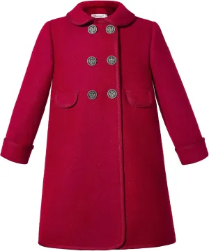 Pettigirl Little Girls Vintage Red Long Winter Jacket Coats Toddler Kids Warm Woolen Overcoat