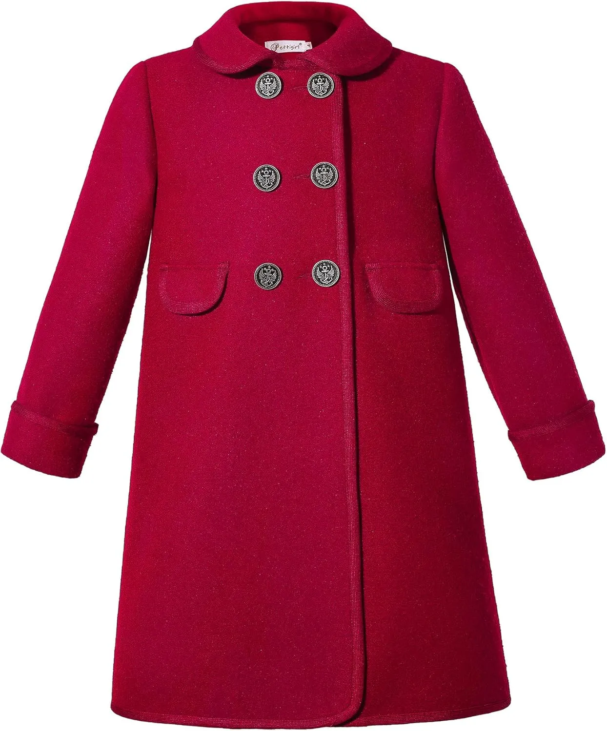 Pettigirl Little Girls Vintage Red Long Winter Jacket Coats Toddler Kids Warm Woolen Overcoat