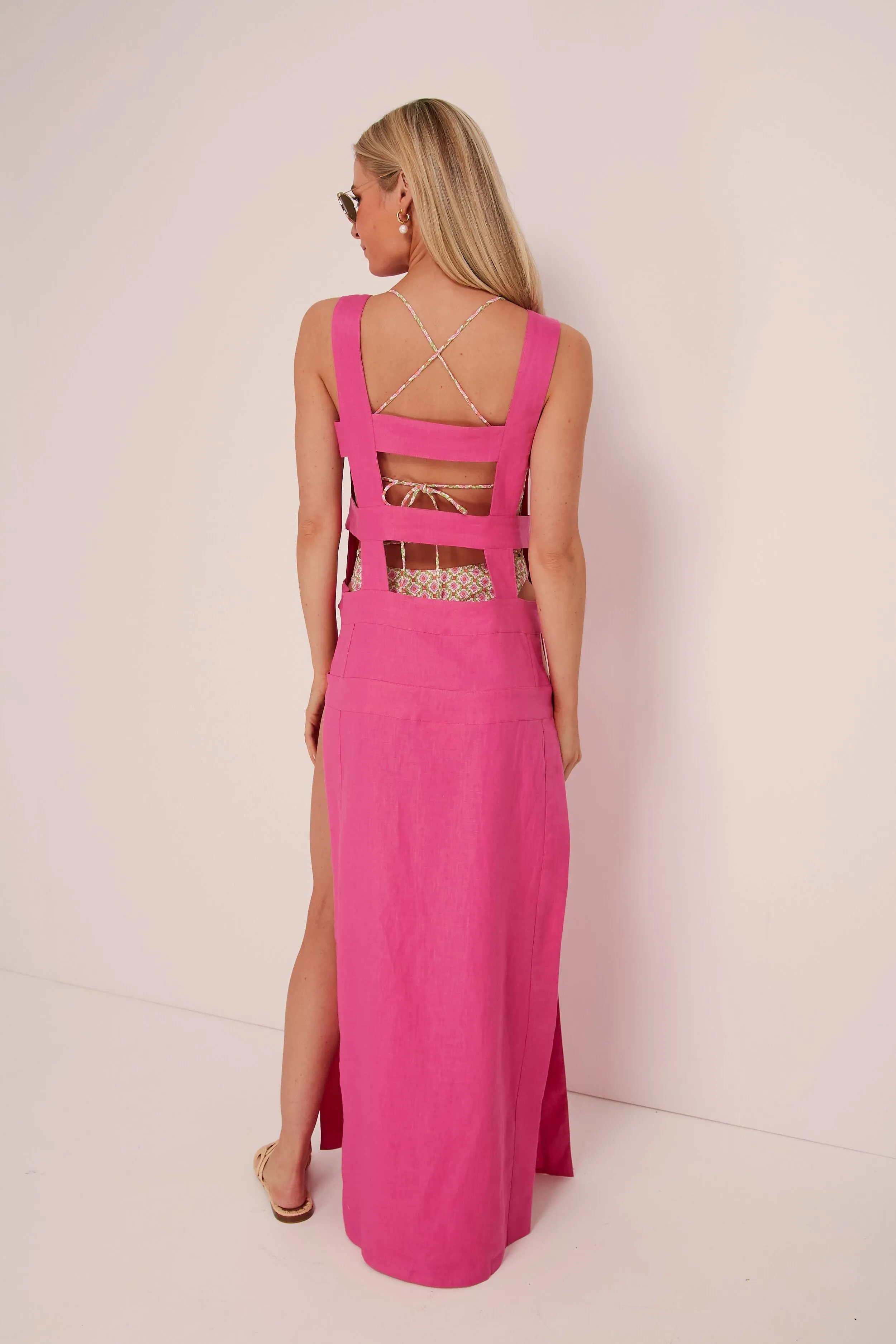Pink Solid Long Coverup with Open Sides