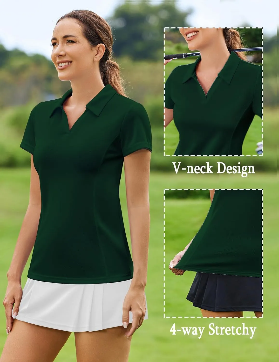 PINSPARK Womens Golf Shirt Short Sleeve Polo Shirts Quick Dry Tennis Tops V-Neck with Collar Pickleball Shirts Golf Outfits