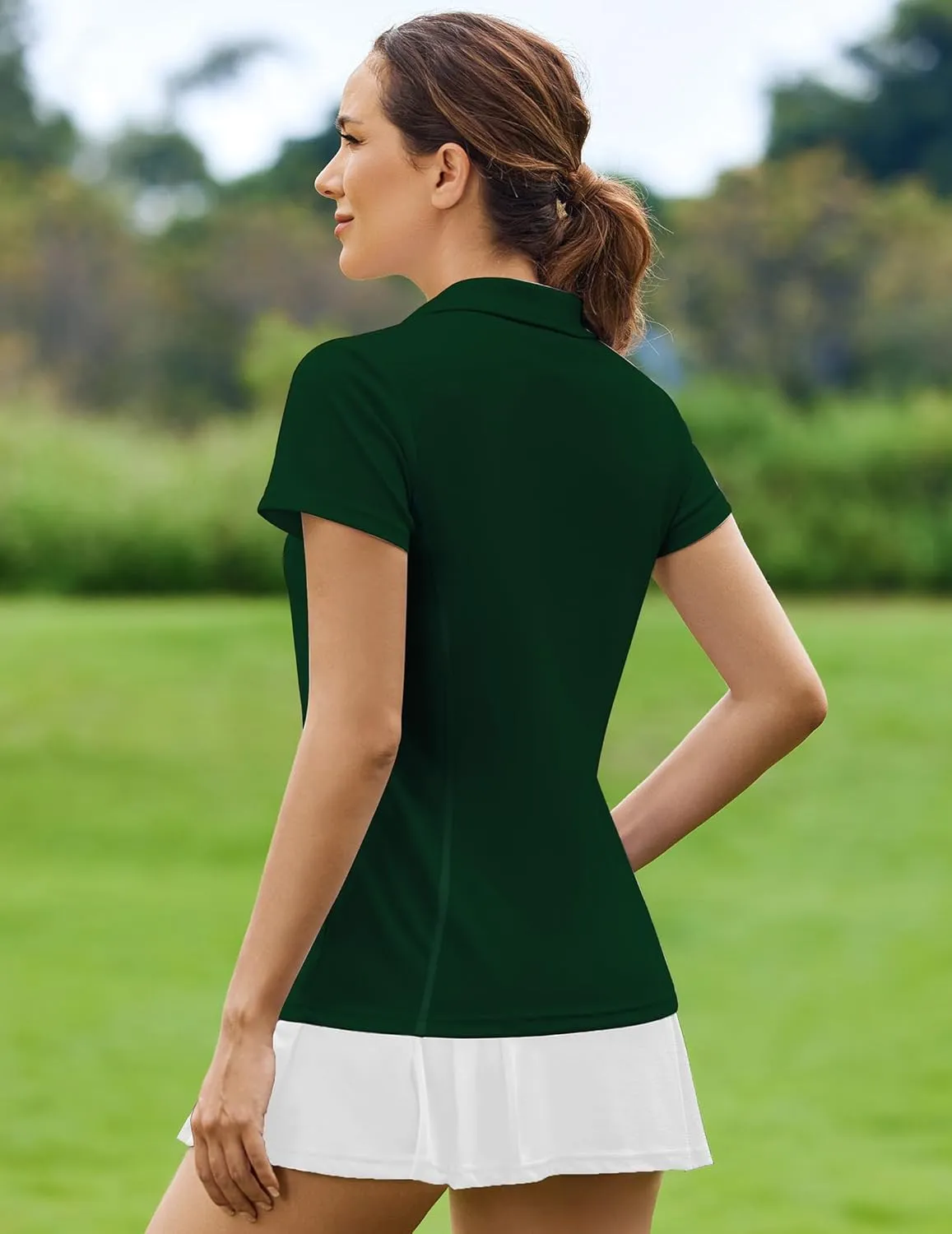 PINSPARK Womens Golf Shirt Short Sleeve Polo Shirts Quick Dry Tennis Tops V-Neck with Collar Pickleball Shirts Golf Outfits