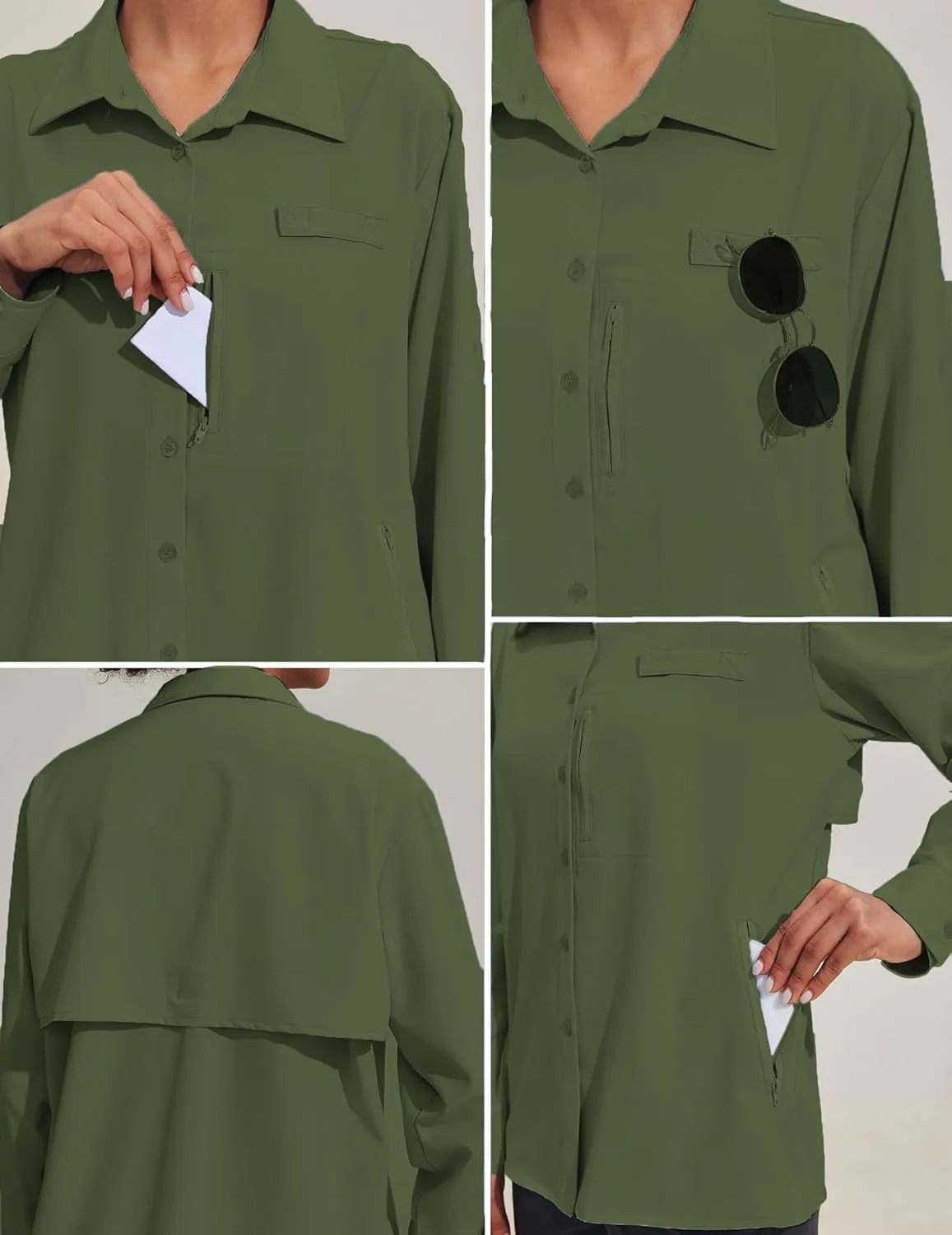 PINSPARK Womens UPF 50  UV Sun Protection Shirts Long Sleeve Outdoor Fishing Blouse Quick Dry Safari Hiking Tops with Pockets