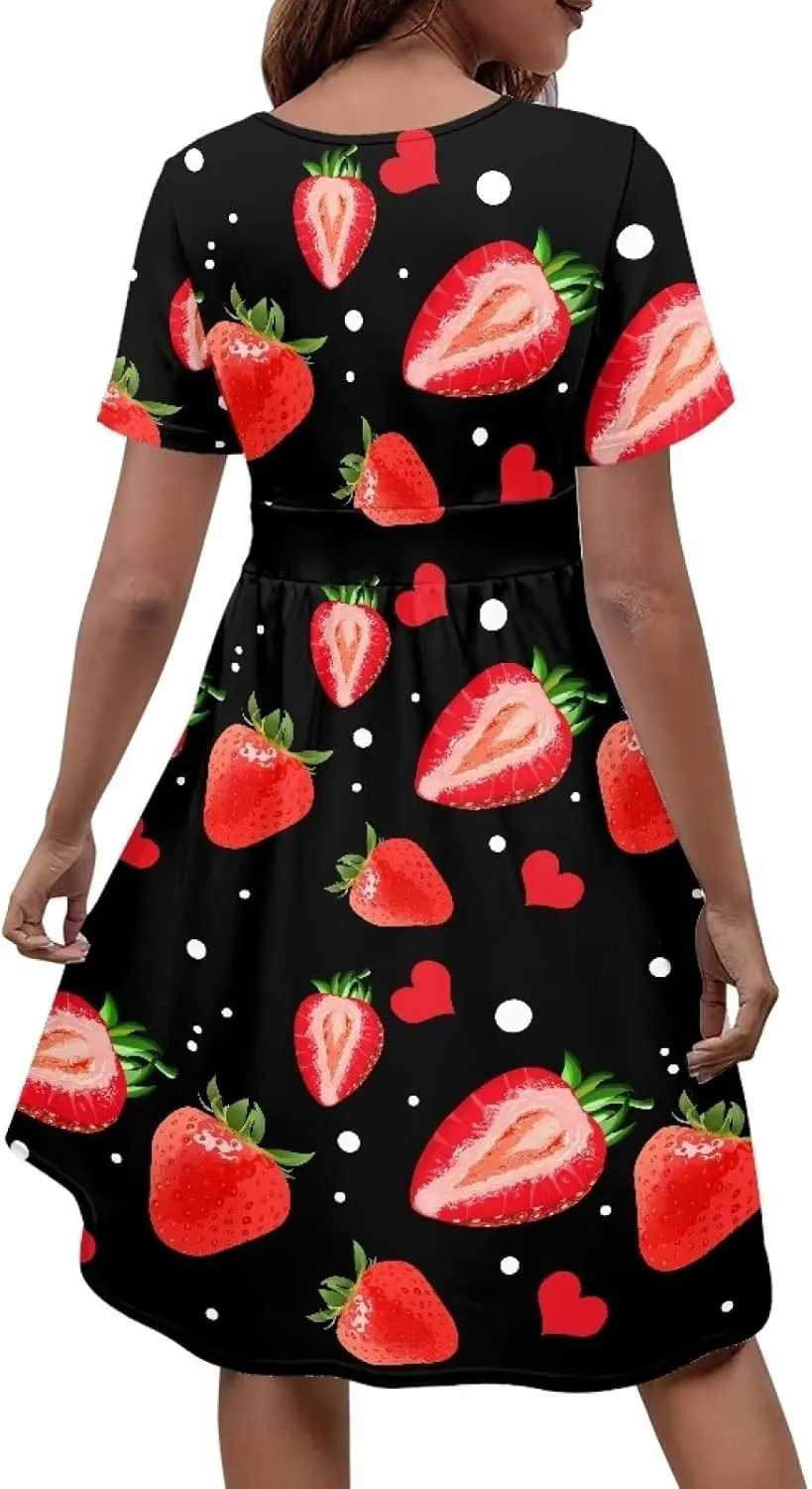 PinUp Angel Womens Summer Wrap V Neck Dresses with Pockets Beach Casual Tshirt Short Sleeve Tunic Flowy Sundresses
