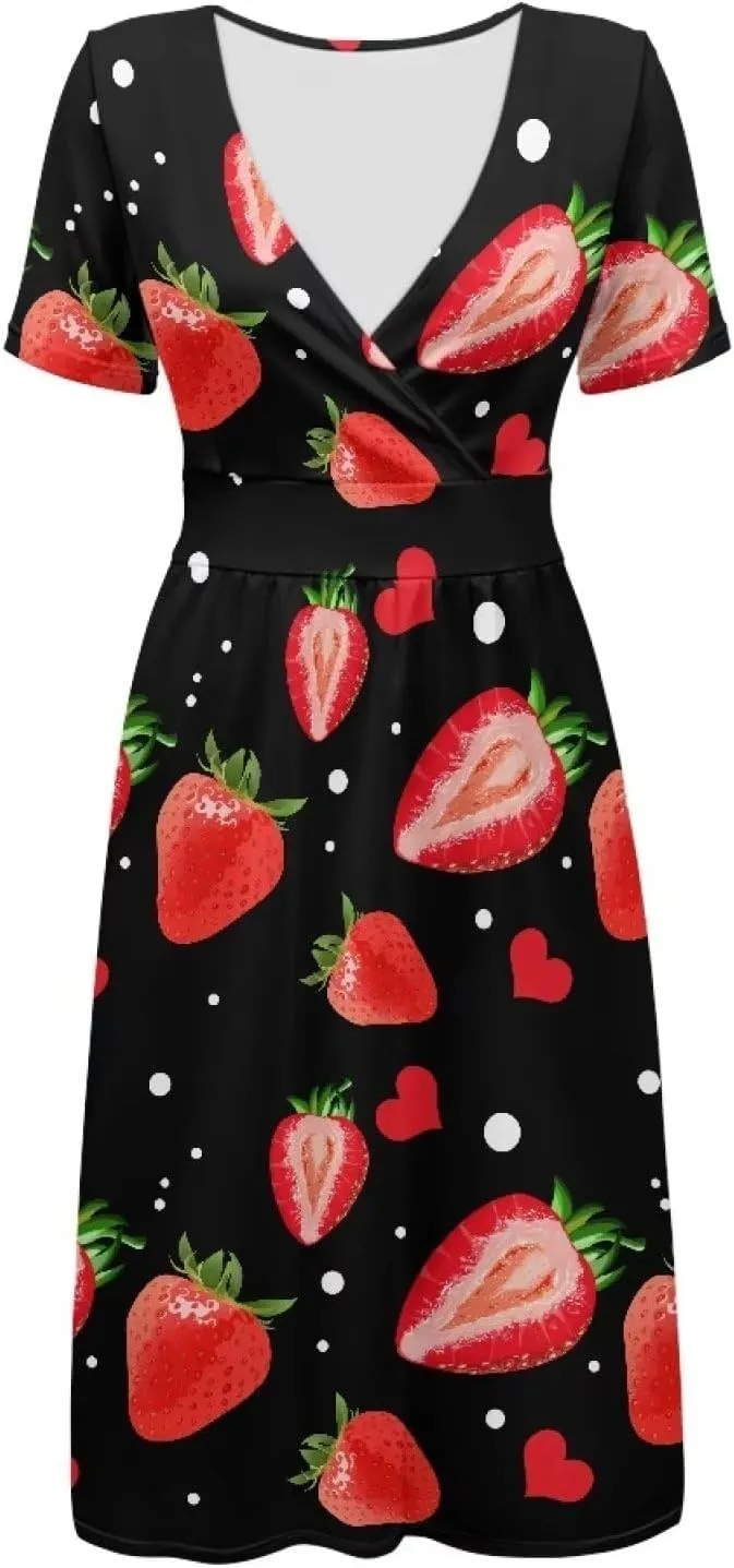 PinUp Angel Womens Summer Wrap V Neck Dresses with Pockets Beach Casual Tshirt Short Sleeve Tunic Flowy Sundresses