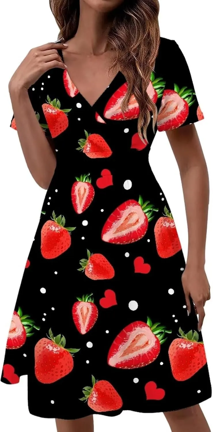 PinUp Angel Womens Summer Wrap V Neck Dresses with Pockets Beach Casual Tshirt Short Sleeve Tunic Flowy Sundresses