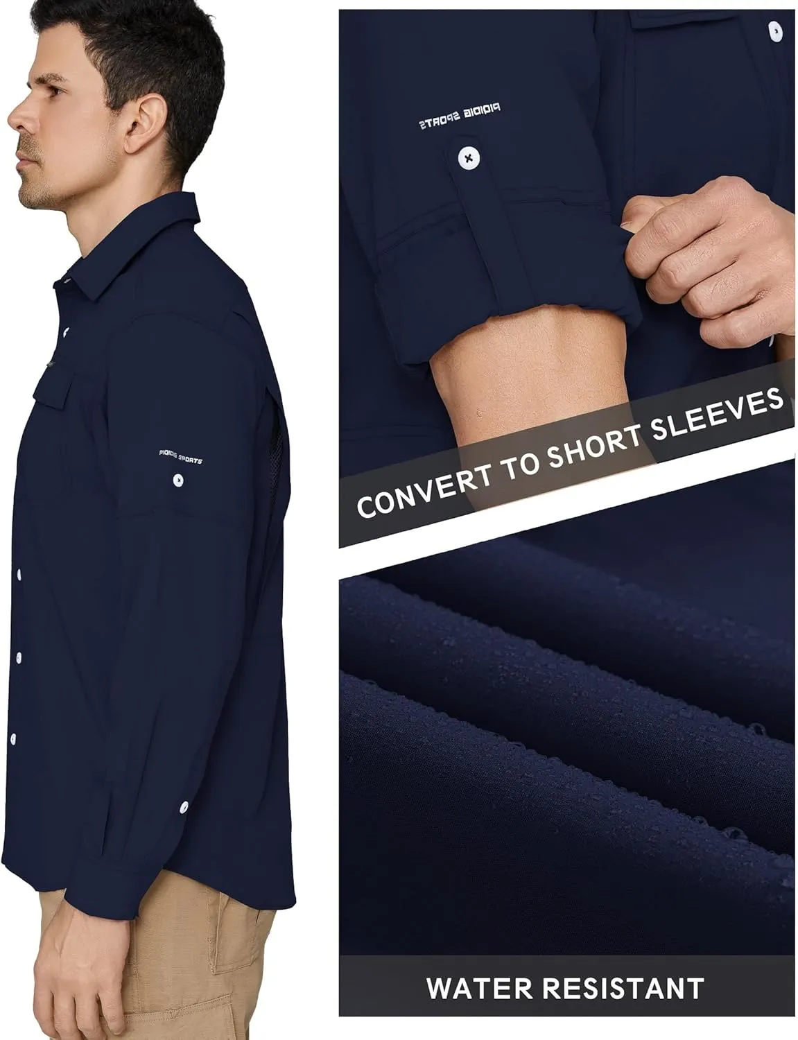 PIQIDIG Men's Long Sleeve Sun Protection Shirts UPF 50  Quick Dry Button Down Shirts Hiking Fishing Camping Travel Work