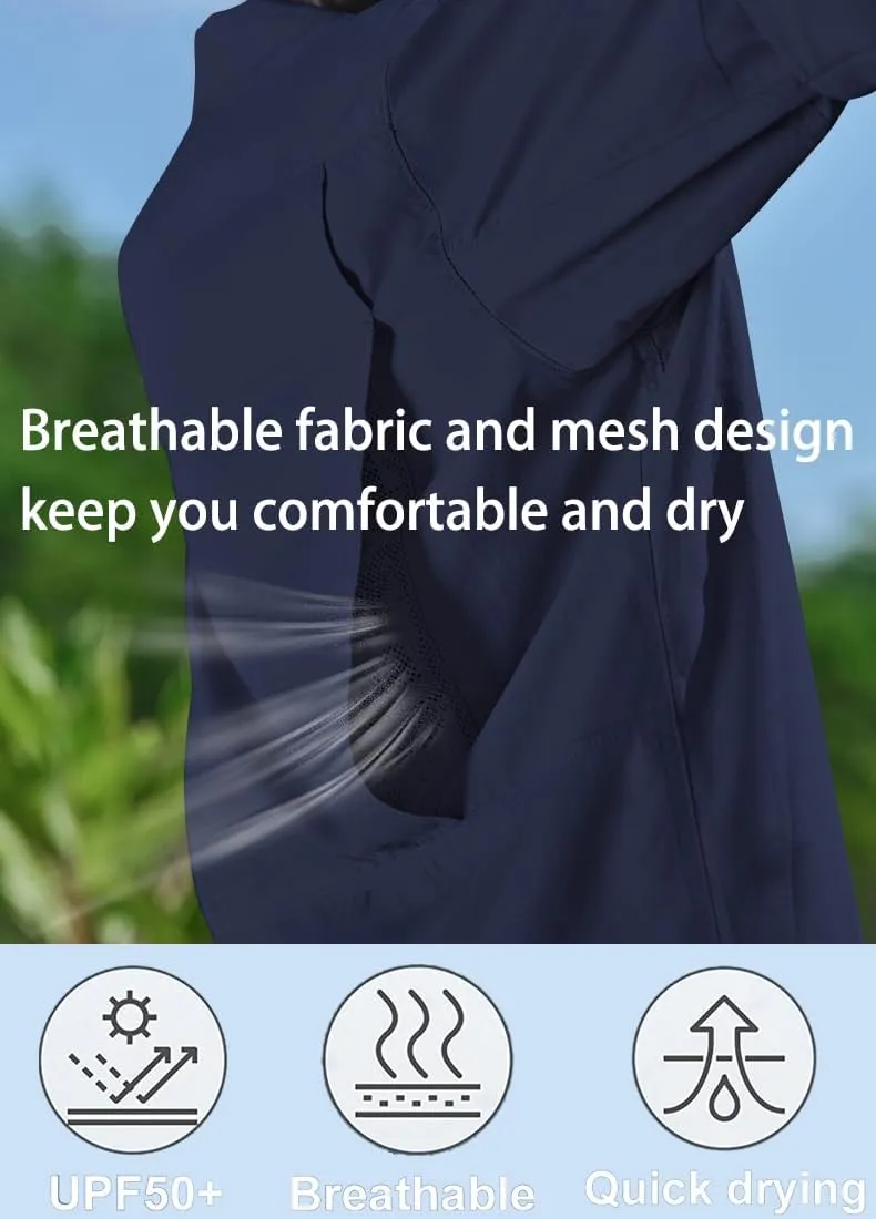 PIQIDIG Men's Long Sleeve Sun Protection Shirts UPF 50  Quick Dry Button Down Shirts Hiking Fishing Camping Travel Work