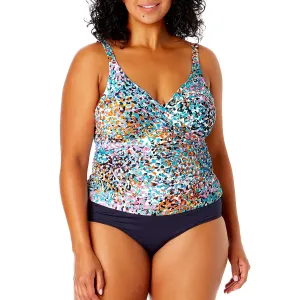 PL-ACTK65-M - Wholesale Women's Plus "Sunset Dot" Drape Front Tankini