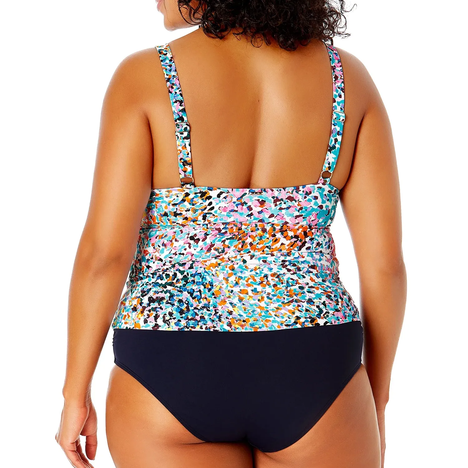 PL-ACTK65-M - Wholesale Women's Plus "Sunset Dot" Drape Front Tankini