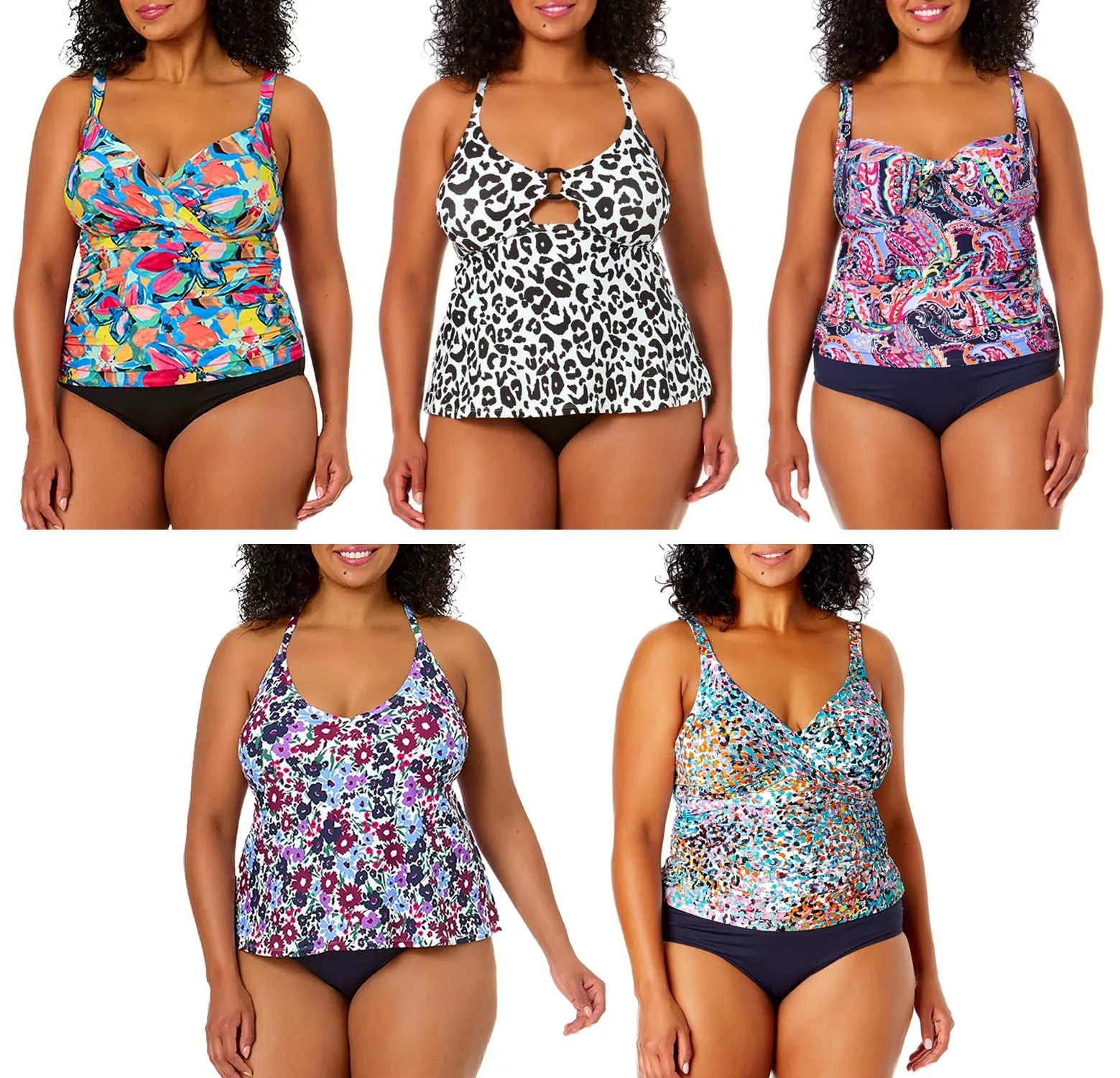 PL-ACTK65 - Wholesale Women's Plus Printed Tankinis