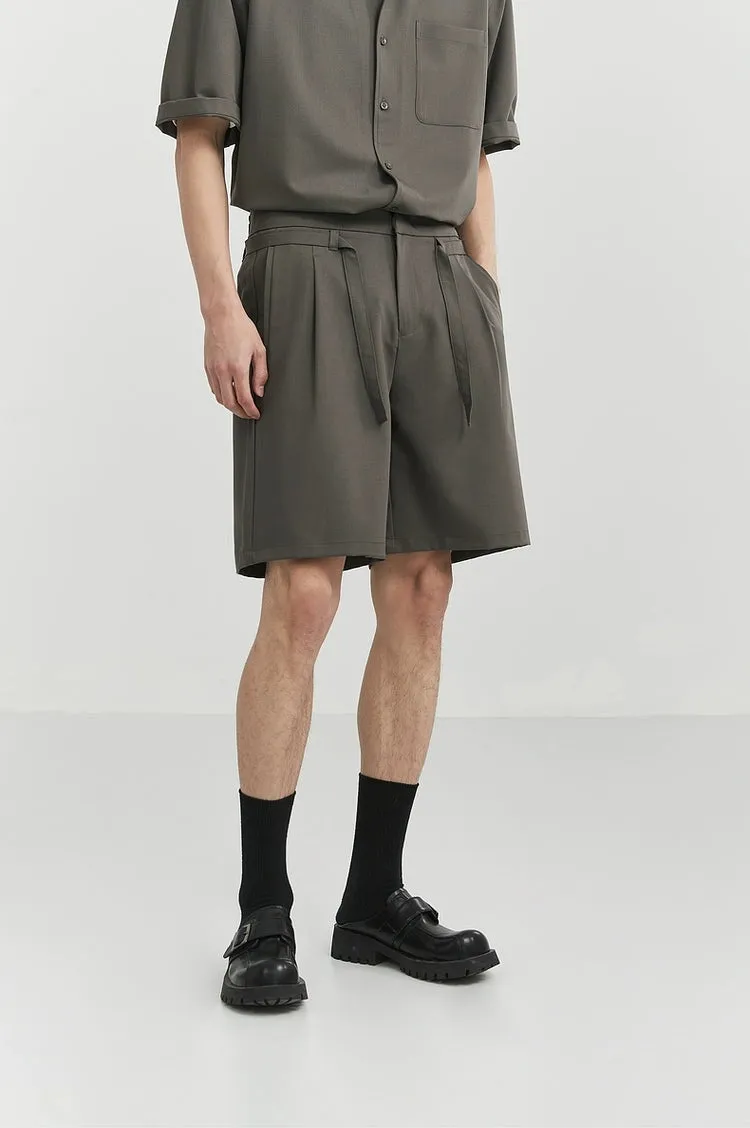 Pleated Drawstring-Belted Shorts
