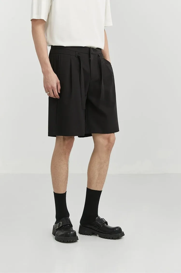 Pleated Drawstring-Belted Shorts
