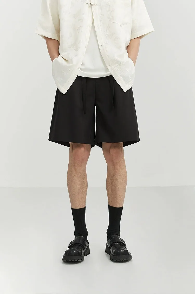 Pleated Drawstring-Belted Shorts