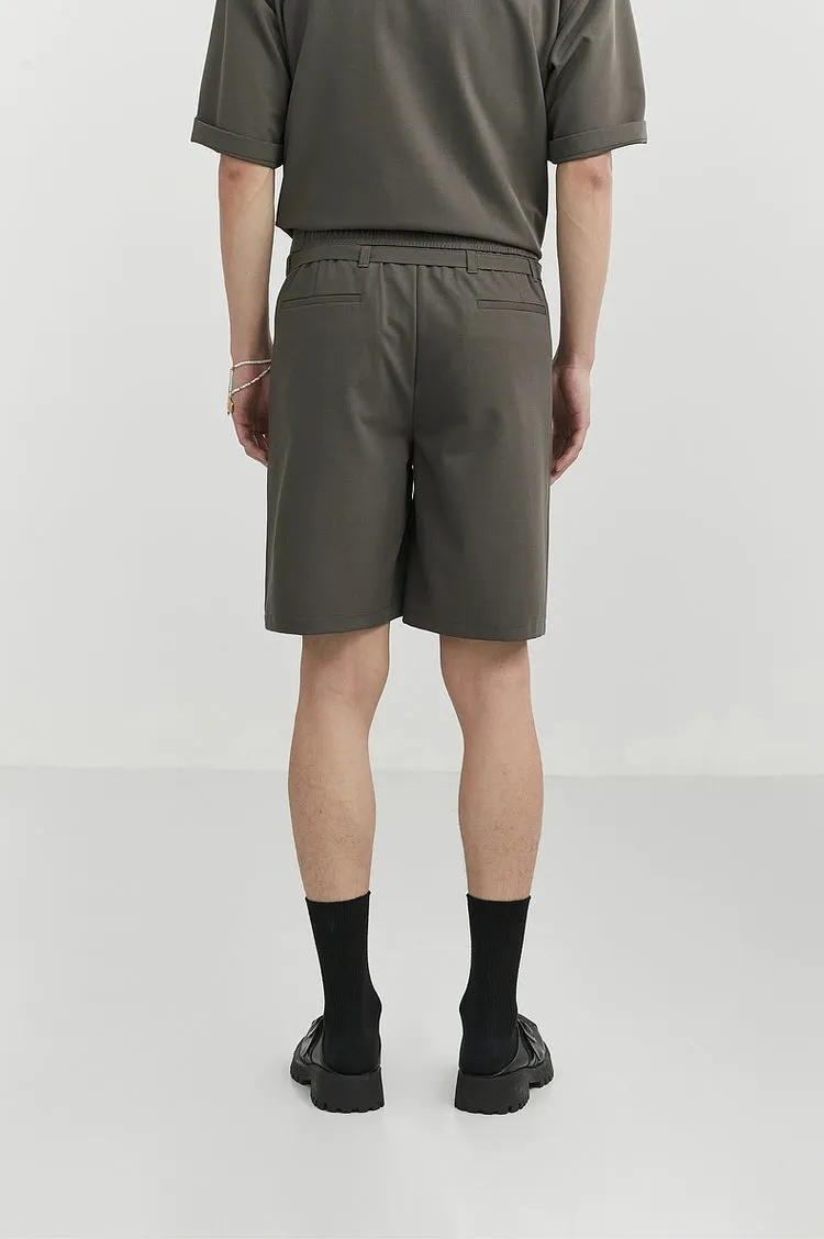 Pleated Drawstring-Belted Shorts