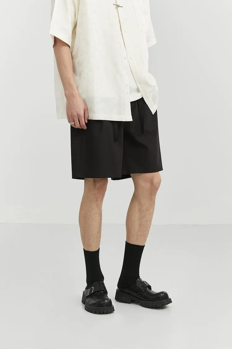 Pleated Drawstring-Belted Shorts