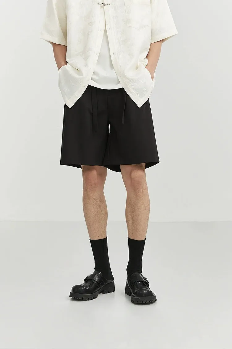 Pleated Drawstring-Belted Shorts
