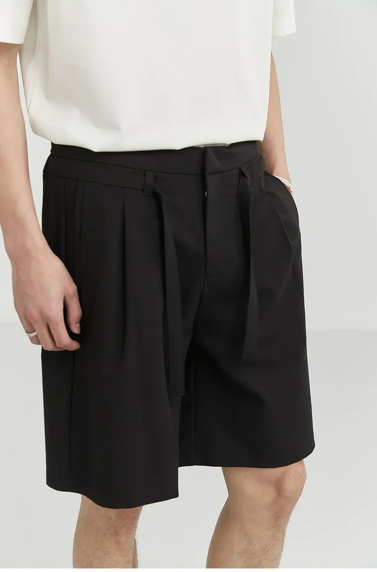 Pleated Drawstring-Belted Shorts