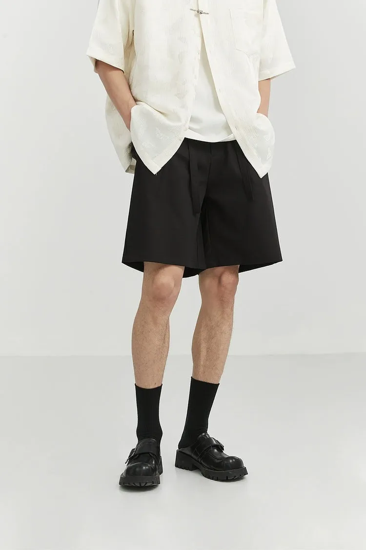 Pleated Drawstring-Belted Shorts