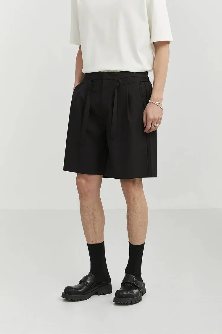 Pleated Drawstring-Belted Shorts