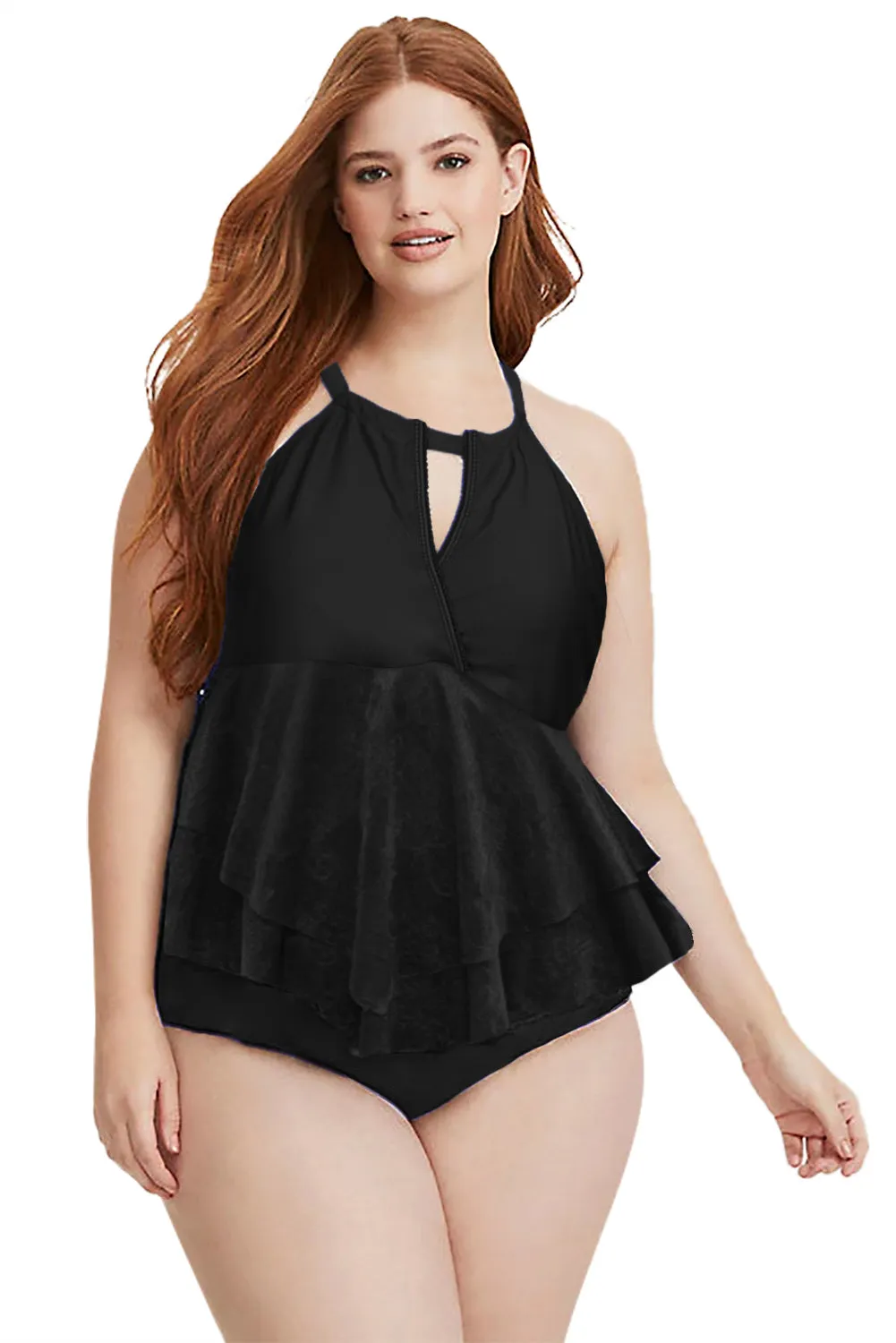 Plus Size Lace Surplice Ruffle One-piece Swimsuit