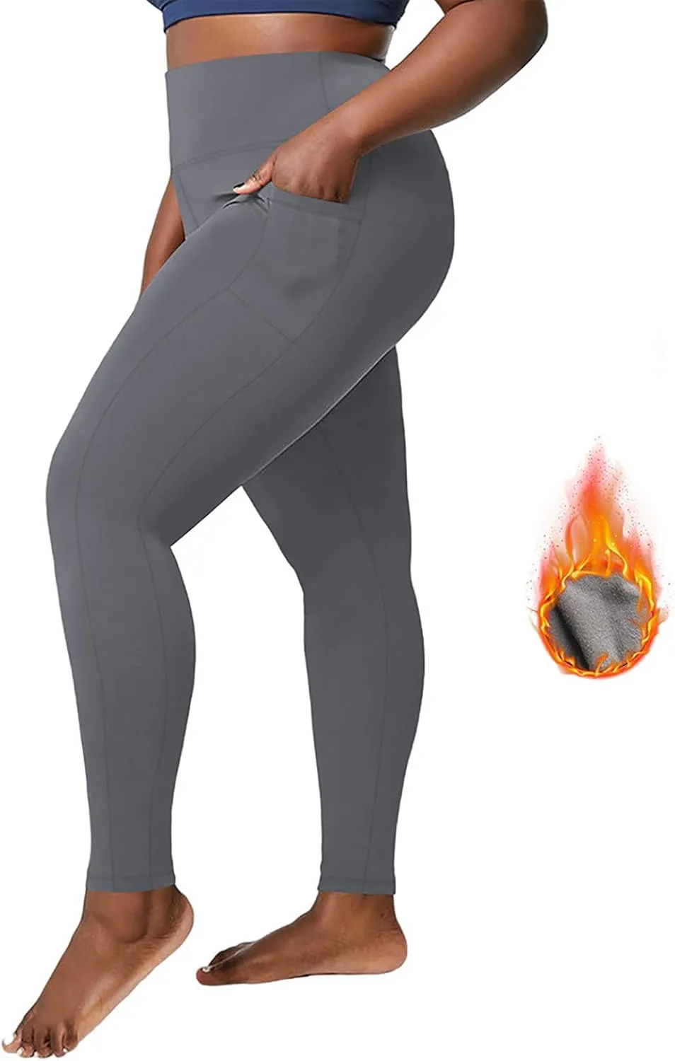 Plus Size Leggings Fleece Lined for Women Thermal Winter Tummy Control Pants Workout Running Yoga Pants with Pockets