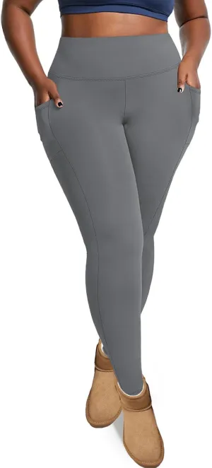 Plus Size Leggings Fleece Lined for Women Thermal Winter Tummy Control Pants Workout Running Yoga Pants with Pockets