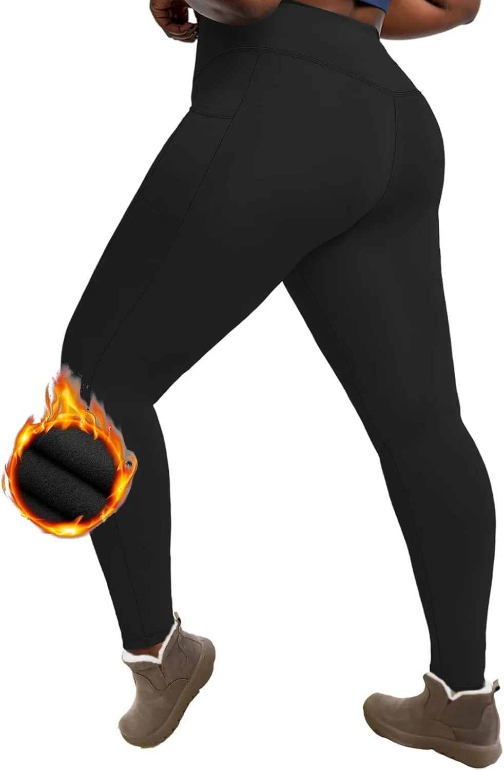 Plus Size Leggings Fleece Lined for Women Thermal Winter Tummy Control Pants Workout Running Yoga Pants with Pockets