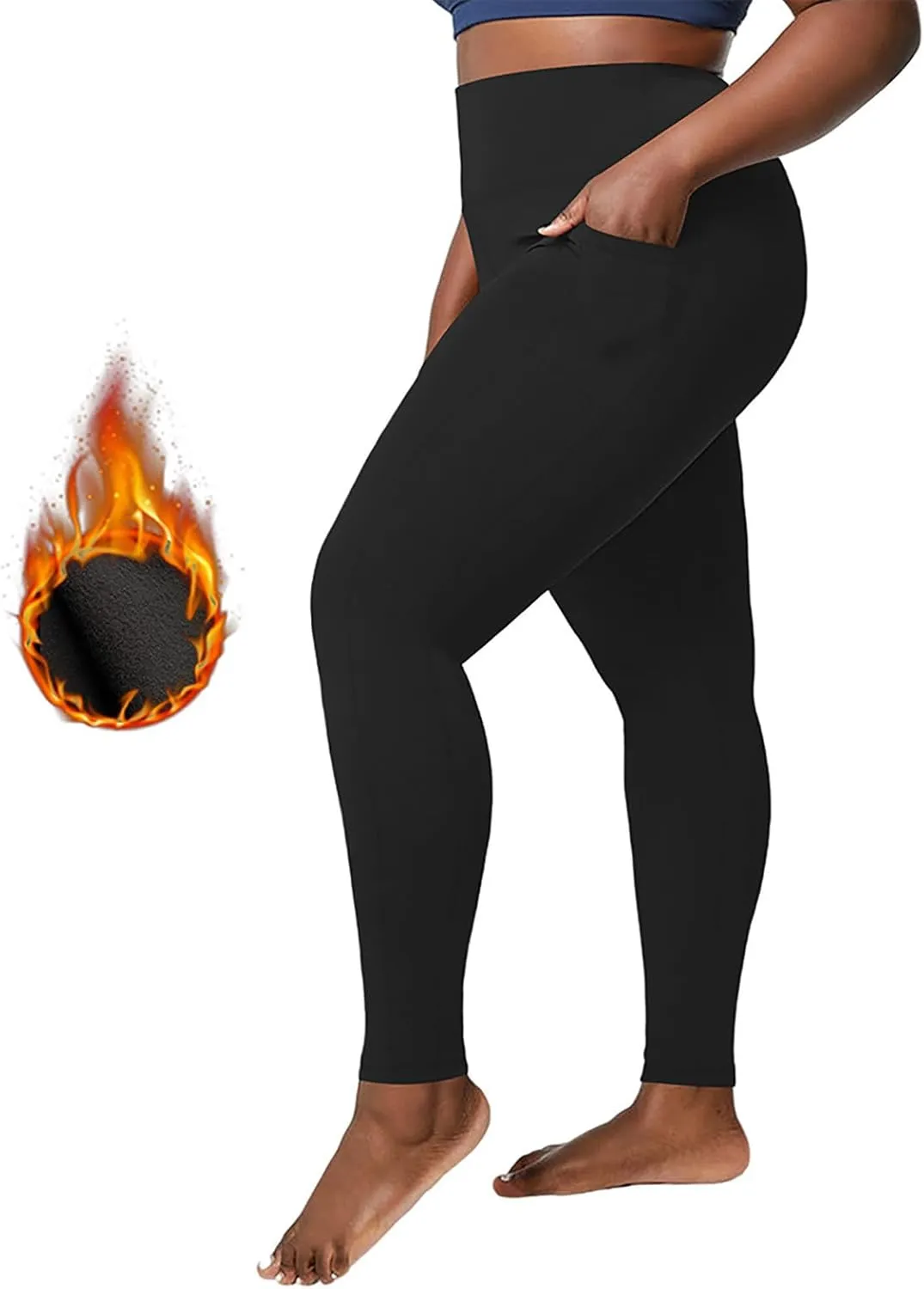 Plus Size Leggings Fleece Lined for Women Thermal Winter Tummy Control Pants Workout Running Yoga Pants with Pockets