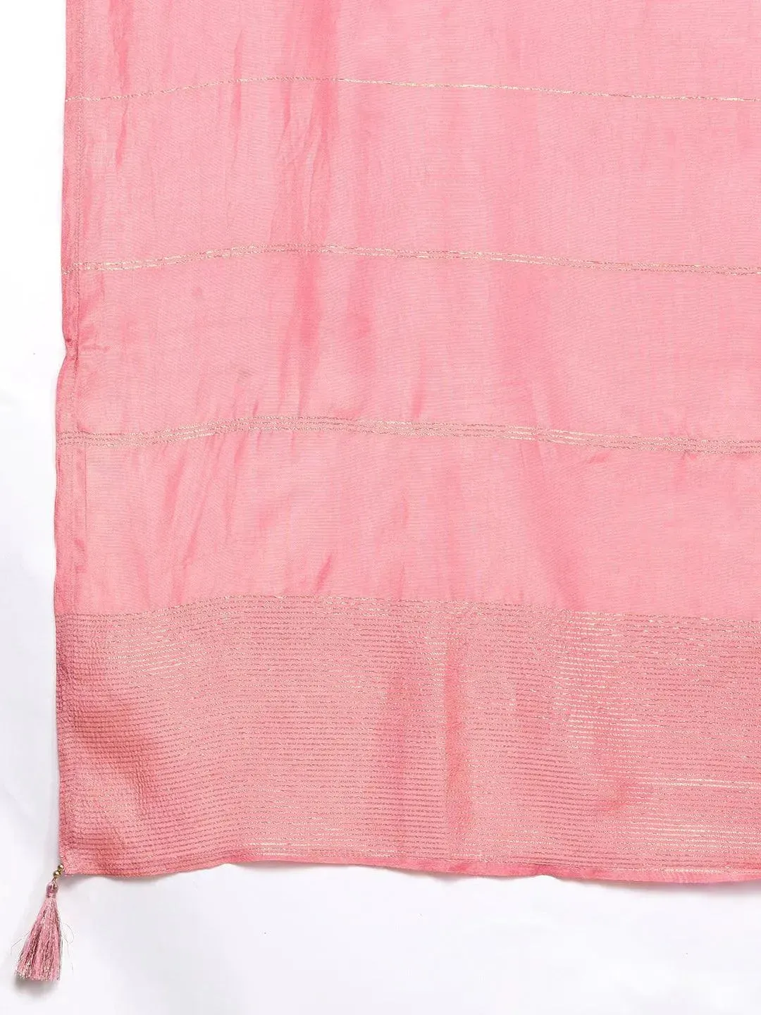 Plus Size Pink Woven Design Silk Blend Straight Kurta With Palazzos & Dupatta