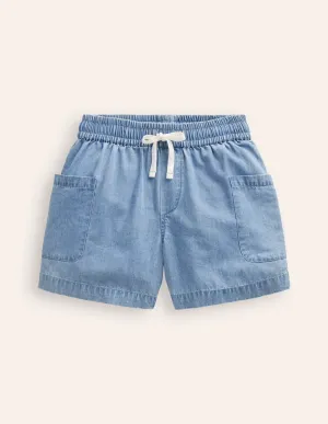 Pocket Shorts-Light Wash Chambray