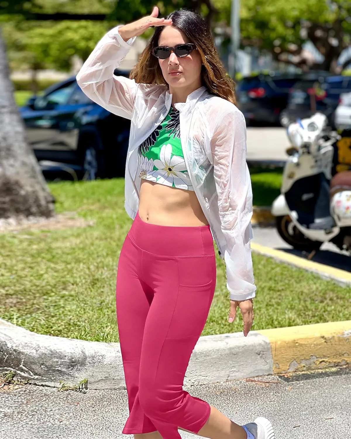 Promover Capri Pants for Women Bootcut Yoga Pants with Pockets High Waisted Flare Leggings Casual Work Pants