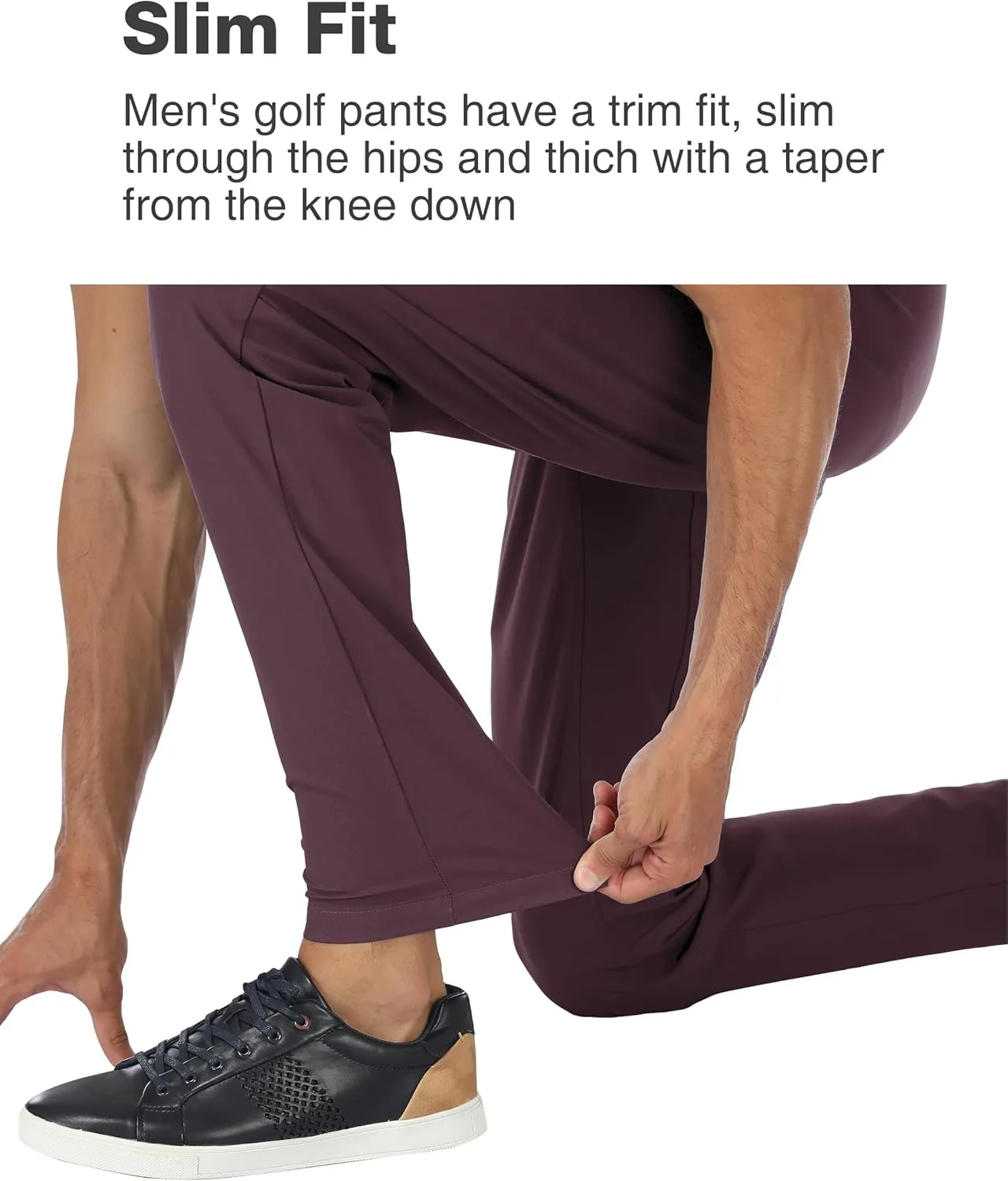 PULI Golf Pants Men Stretch Slim Fit Dress Casual Work Hiking Tapered Waterproof Pants with Pockets