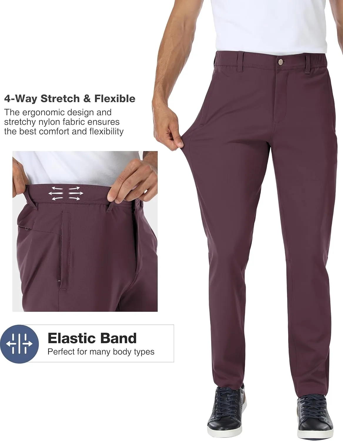 PULI Golf Pants Men Stretch Slim Fit Dress Casual Work Hiking Tapered Waterproof Pants with Pockets