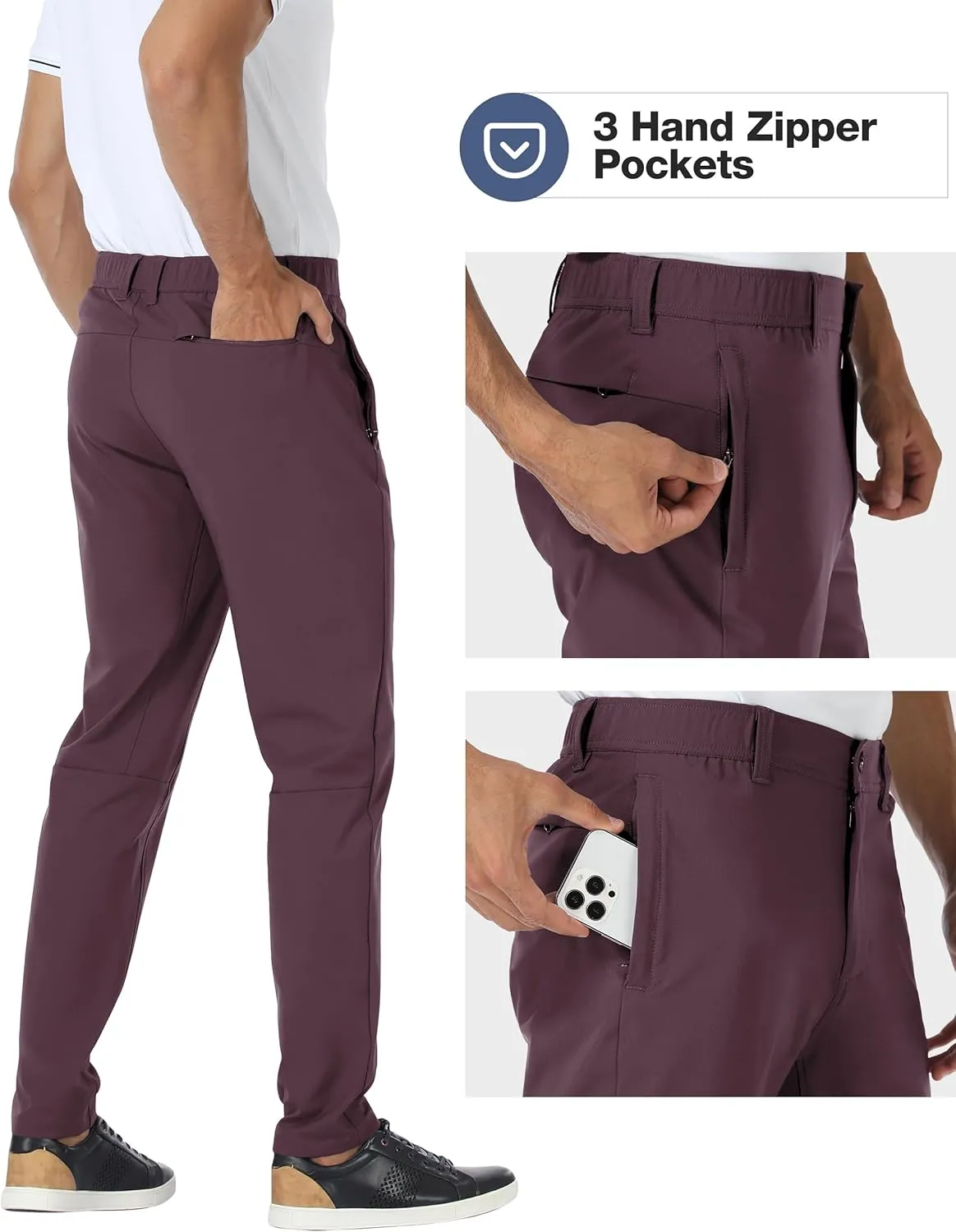 PULI Golf Pants Men Stretch Slim Fit Dress Casual Work Hiking Tapered Waterproof Pants with Pockets