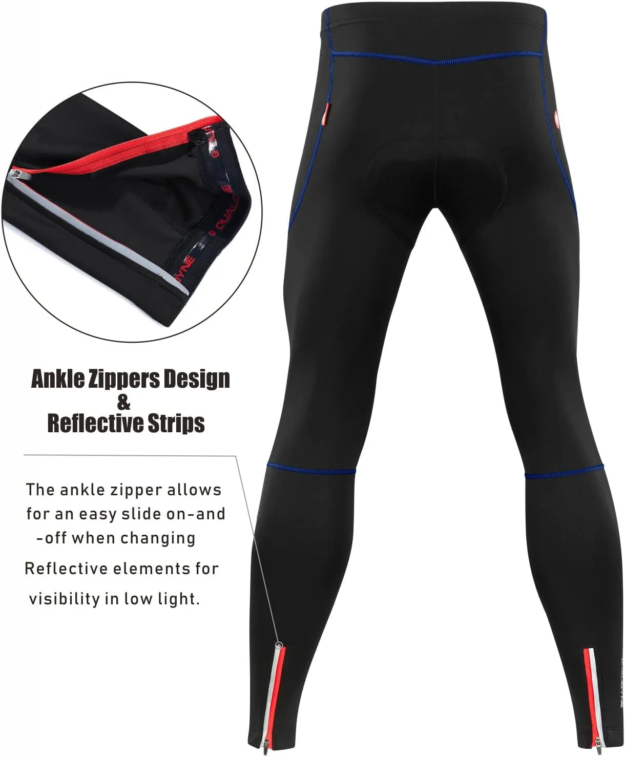 qualidyne Men's Cycling Bike Pants 4D Padded Road Bicycle Tights Outdoor Biking Leggings.