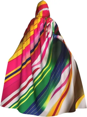 Rainbow Stripe Print Halloween Hooded Cloak Hooded Cape Adult Halloween Costume Cosplay Witch Cloak with Extra Comfort