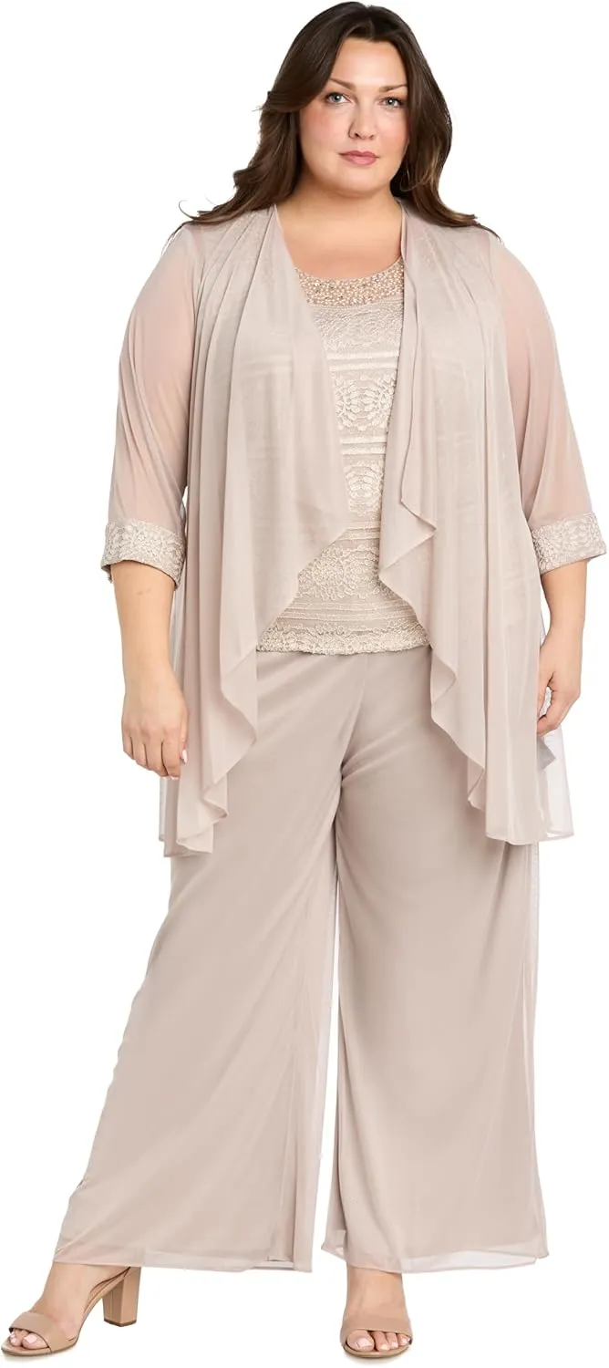 R&M Richards Women's 3PC Glitter Embroidered Pant Suit