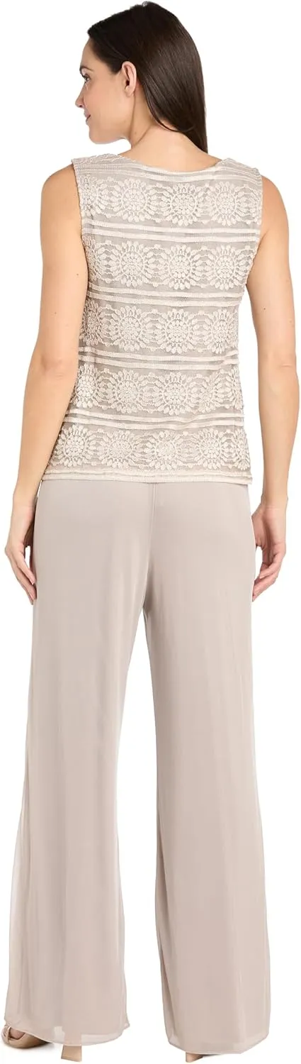 R&M Richards Women's 3PC Glitter Embroidered Pant Suit