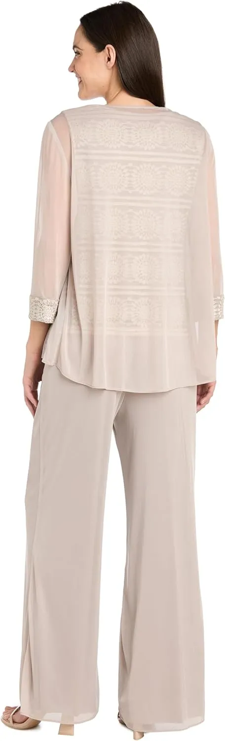 R&M Richards Women's 3PC Glitter Embroidered Pant Suit