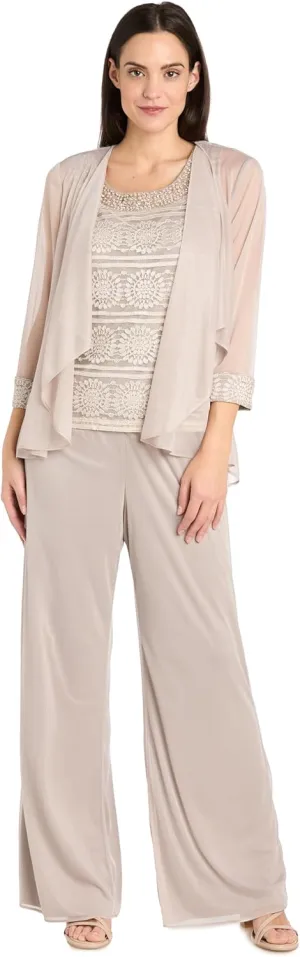 R&M Richards Women's 3PC Glitter Embroidered Pant Suit